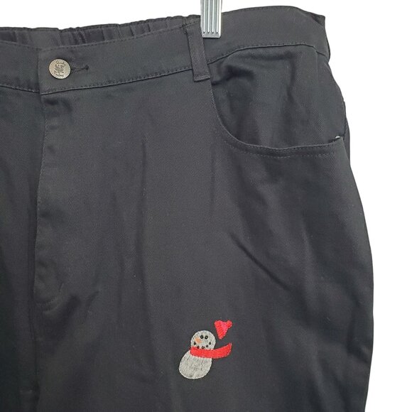 Quacker Factory 2X Jeans Black Denim Pants Holiday Snowman Embroidery Festive - Picture 10 of 12